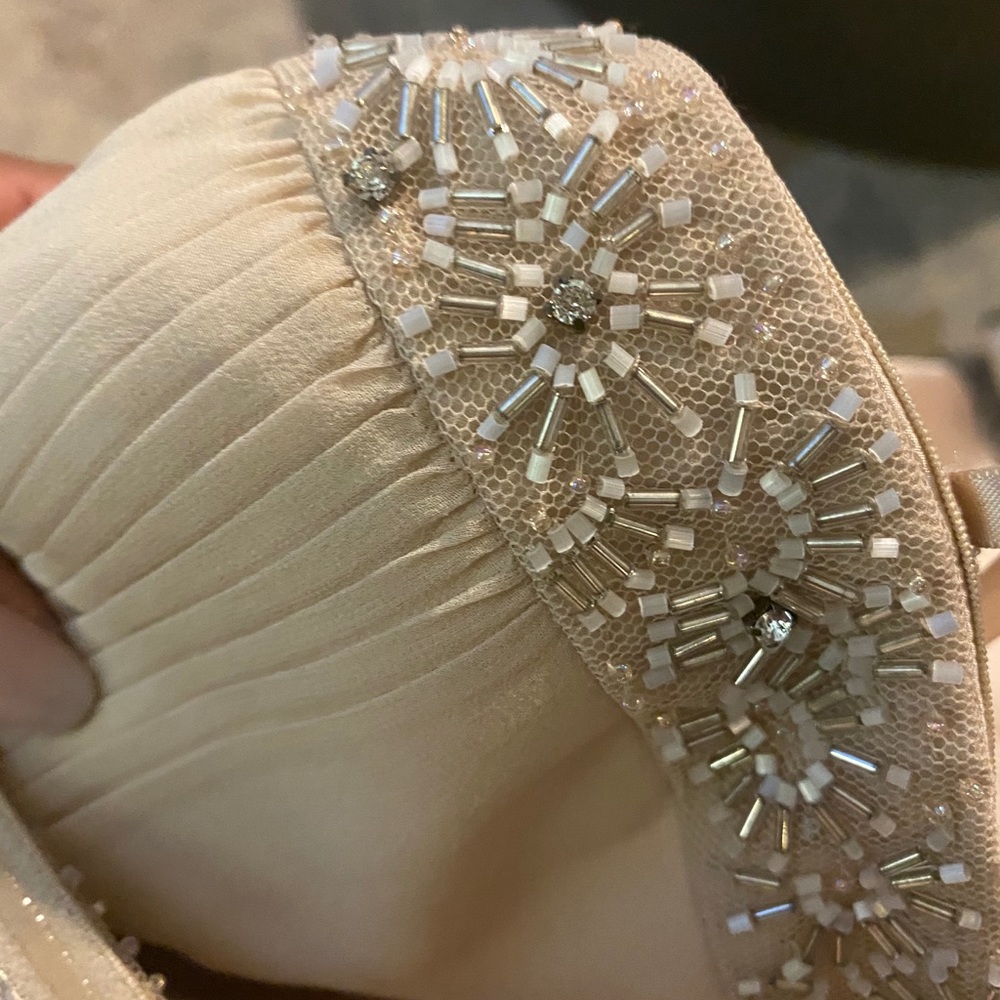 BCBGMAXAZRIA silk woven champagne gown